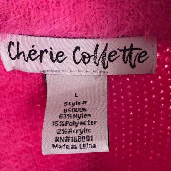 Hot pink Cherie Collette fuzzy long cardigan size L - Picture 6 of 6